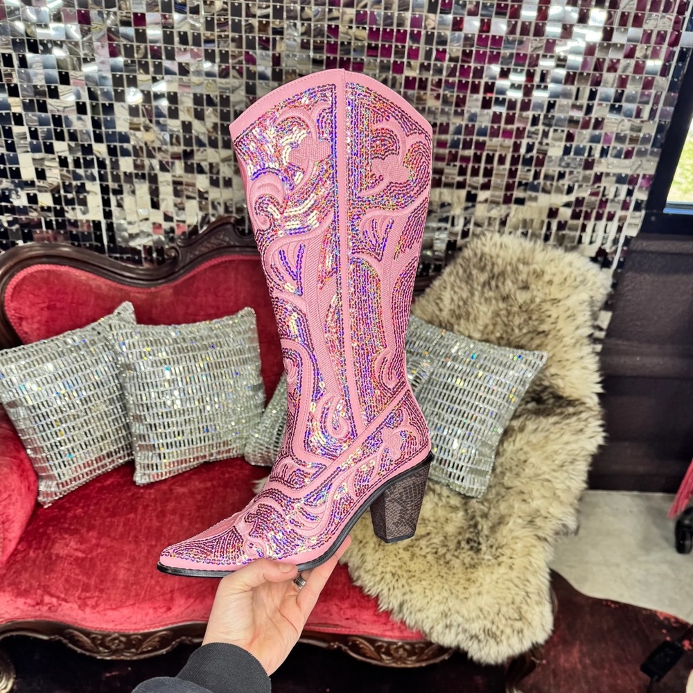 Pink Glitter Western Boots